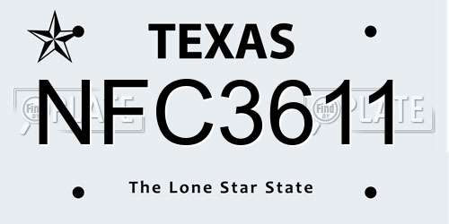 NFC3611 Texas License Plate