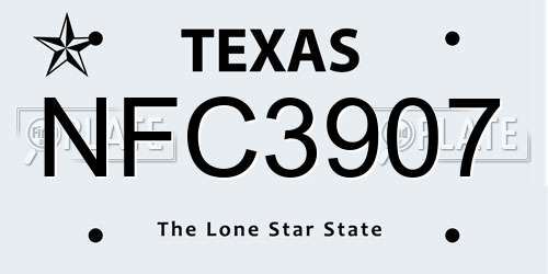 NFC3907 Texas License Plate