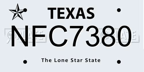 NFC7380 Texas License Plate