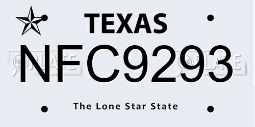 NFC9293 Texas License Plate