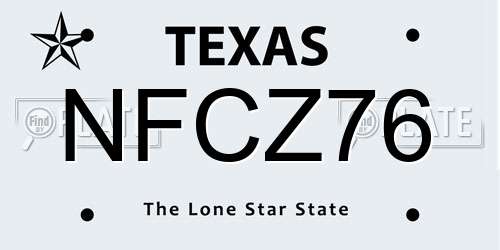 NFCZ76 Texas License Plate