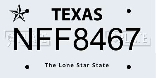 NFF8467 Texas License Plate
