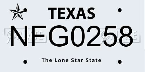NFG0258 Texas License Plate