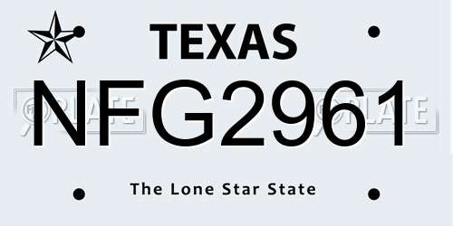 NFG2961 Texas License Plate