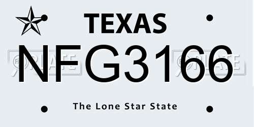 NFG3166 Texas License Plate