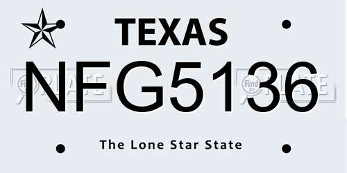 NFG5136 Texas License Plate
