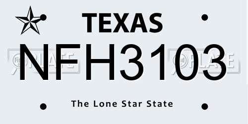 NFH3103 Texas License Plate