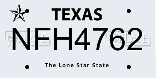 NFH4762 Texas License Plate