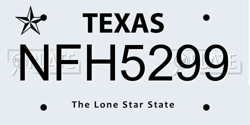 NFH5299 Texas License Plate