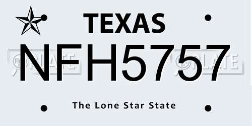 NFH5757 Texas License Plate