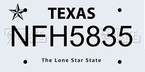 NFH5835 Texas License Plate