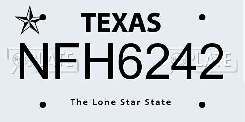 NFH6242 Texas License Plate