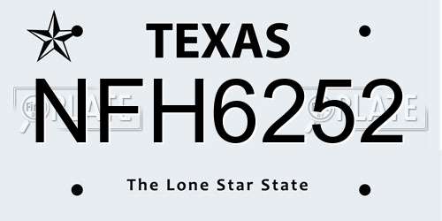 NFH6252 Texas License Plate