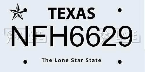 NFH6629 Texas License Plate