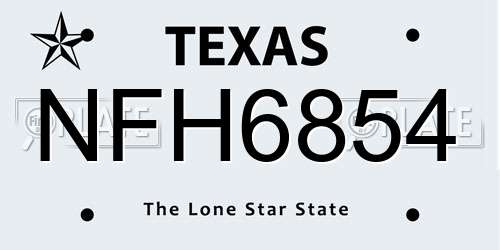NFH6854 Texas License Plate