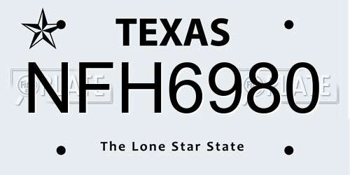 NFH6980 Texas License Plate