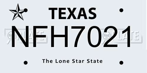 NFH7021 Texas License Plate