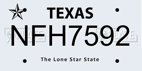 NFH7592 Texas License Plate