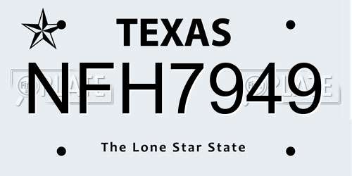 NFH7949 Texas License Plate