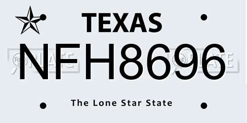 NFH8696 Texas License Plate