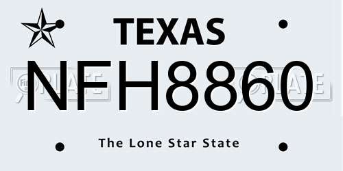 NFH8860 Texas License Plate
