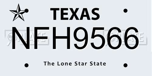NFH9566 Texas License Plate
