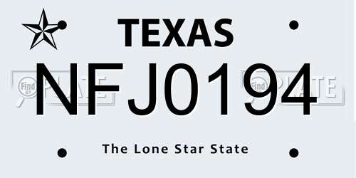 NFJ0194 Texas License Plate