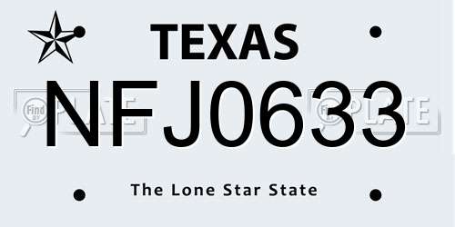 NFJ0633 Texas License Plate