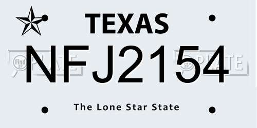 NFJ2154 Texas License Plate