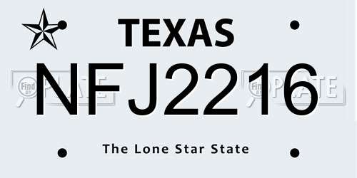 NFJ2216 Texas License Plate