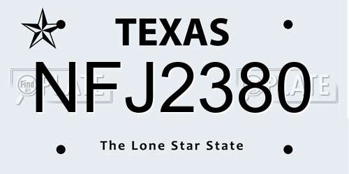 NFJ2380 Texas License Plate