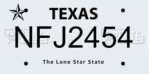 NFJ2454 Texas License Plate