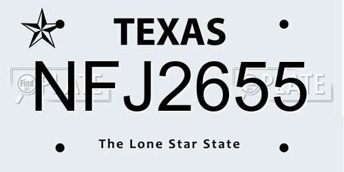 NFJ2655 Texas License Plate