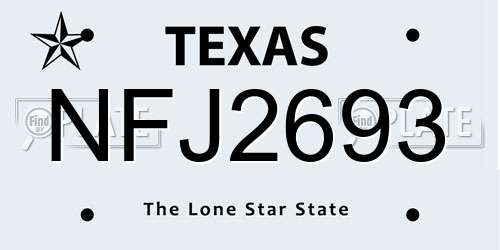 NFJ2693 Texas License Plate
