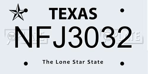NFJ3032 Texas License Plate