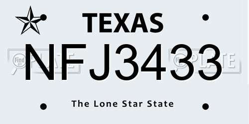 NFJ3433 Texas License Plate