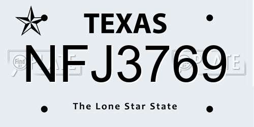 NFJ3769 Texas License Plate