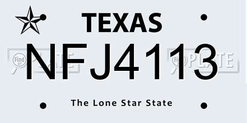 NFJ4113 Texas License Plate