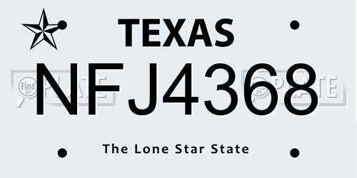 NFJ4368 Texas License Plate