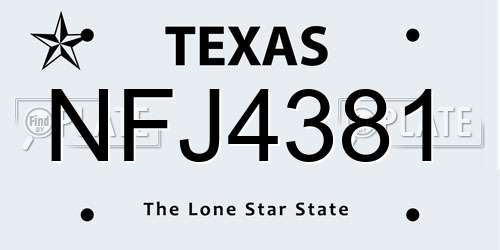 NFJ4381 Texas License Plate