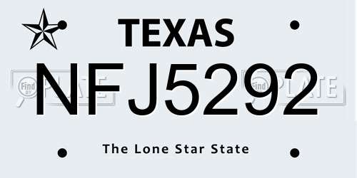 NFJ5292 Texas License Plate