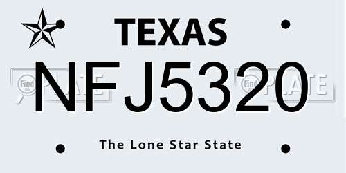 NFJ5320 Texas License Plate