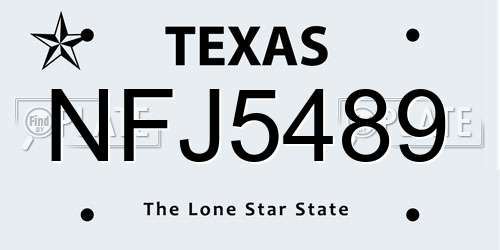 NFJ5489 Texas License Plate