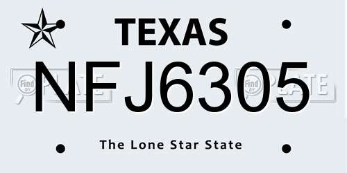 NFJ6305 Texas License Plate
