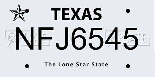 NFJ6545 Texas License Plate