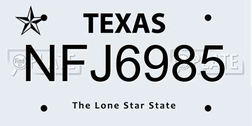 NFJ6985 Texas License Plate