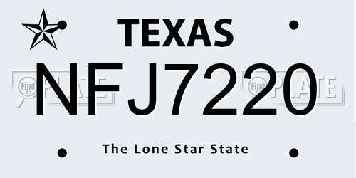 NFJ7220 Texas License Plate