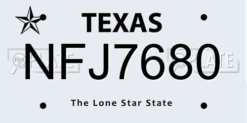 NFJ7680 Texas License Plate