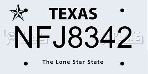 NFJ8342 Texas License Plate