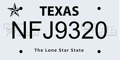 NFJ9320 Texas License Plate